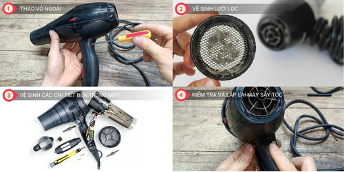 hướng dẫn tháo máy sấy tóc để vệ sinh