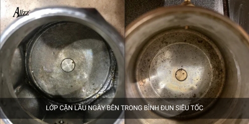 lớp căn lâu ngày bên trong ấm đun nước siêu tốc