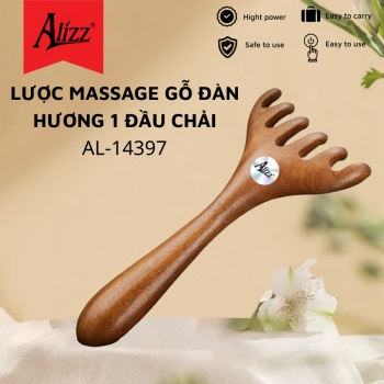 Lược gỗ đàn hương 1 đầu massage da đầu Alizz AL-14397