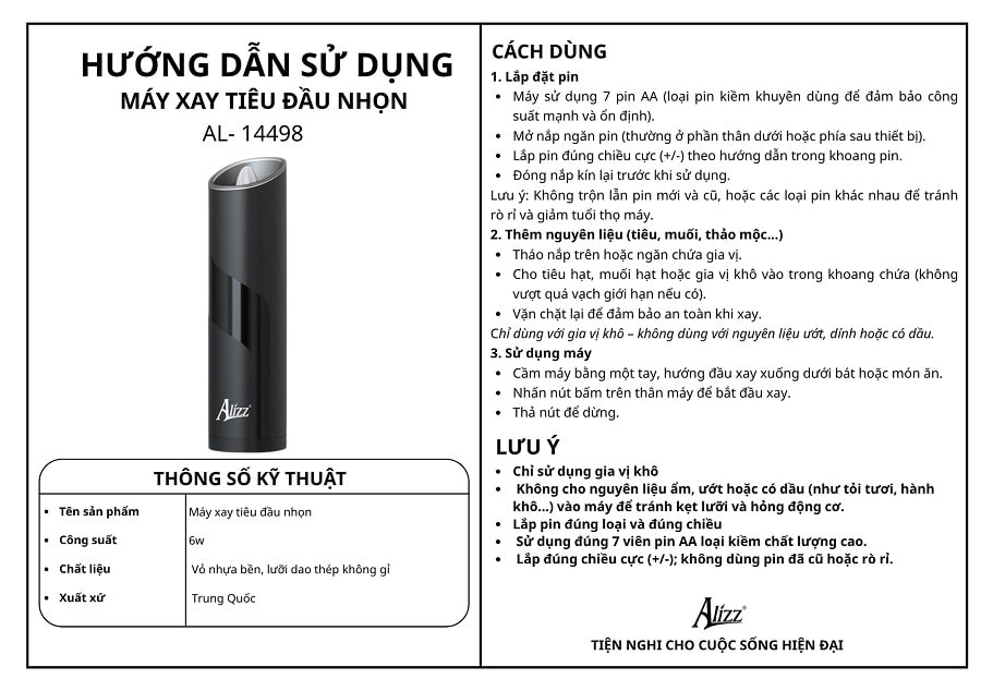 Máy xay tiêu mini tự động Alizz AL-14498