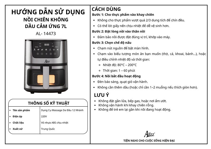 Nồi chiên không dầu 7 lít Alizz AL-14473