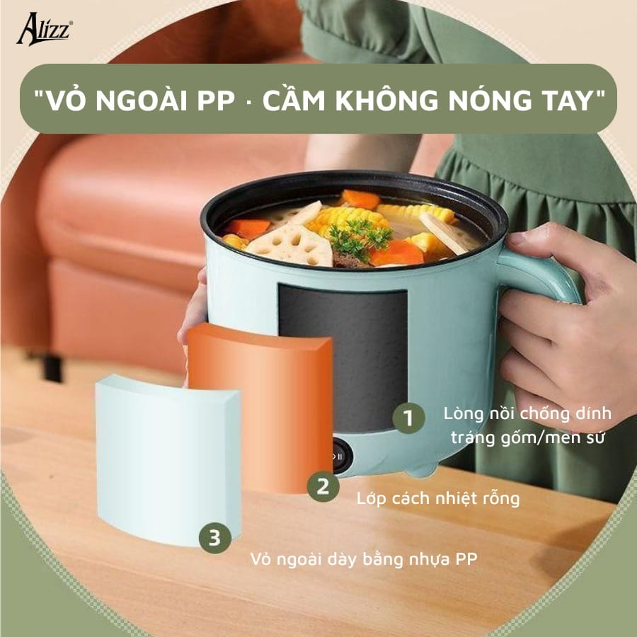 Nồi điện đa năng kèm lồng hấp inox Alizz AL-14493