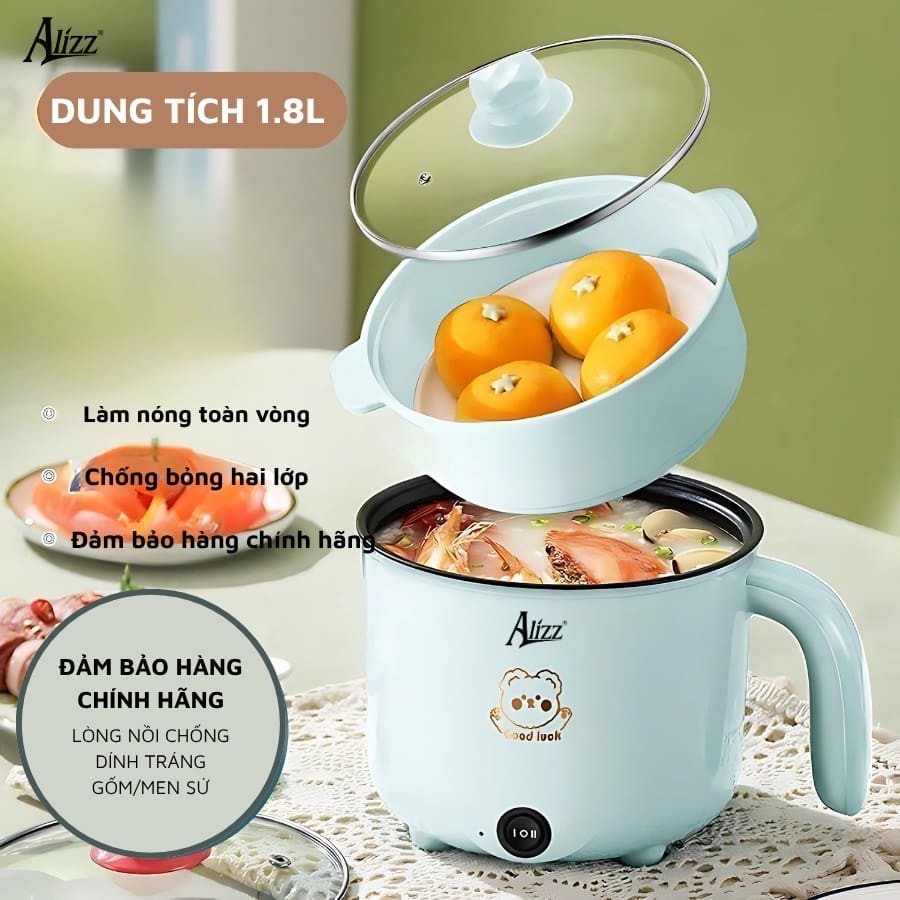 Nồi điện đa năng Alizz AL-14493 kèm lồng hấp