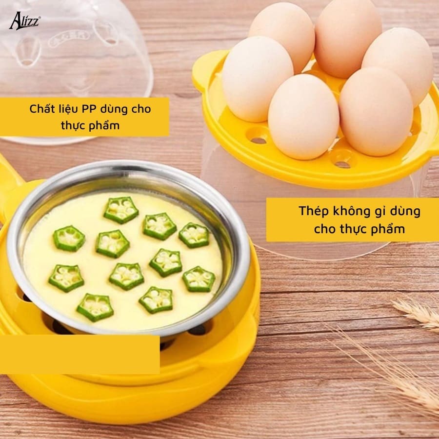 Máy hấp trứng đôi, nồi hấp trứng mini đa năng Alizz AL-14504