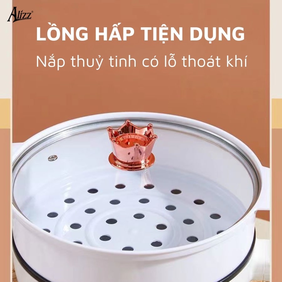 Chảo điện mini đa năng hấp, luộc, chiên, xào Alizz AL-14537