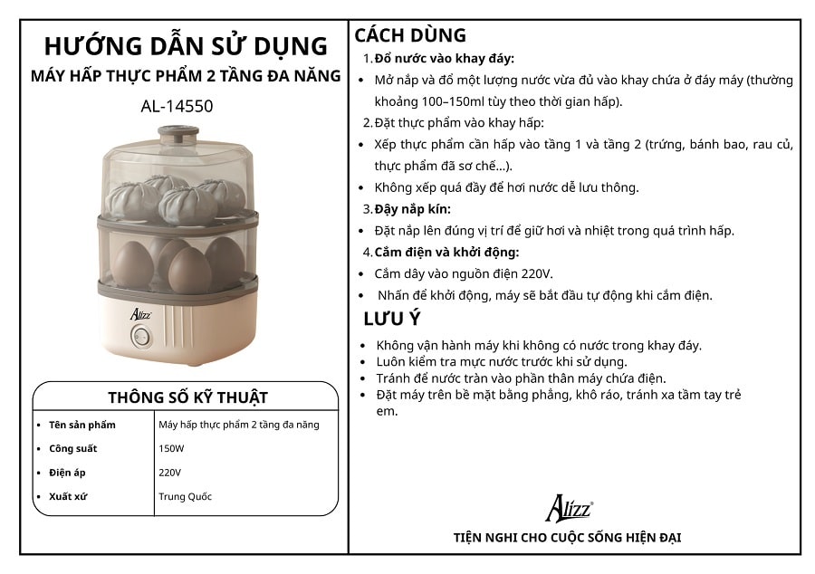 Máy hấp đồ ăn nhanh 2 tầng Alizz AL-14550